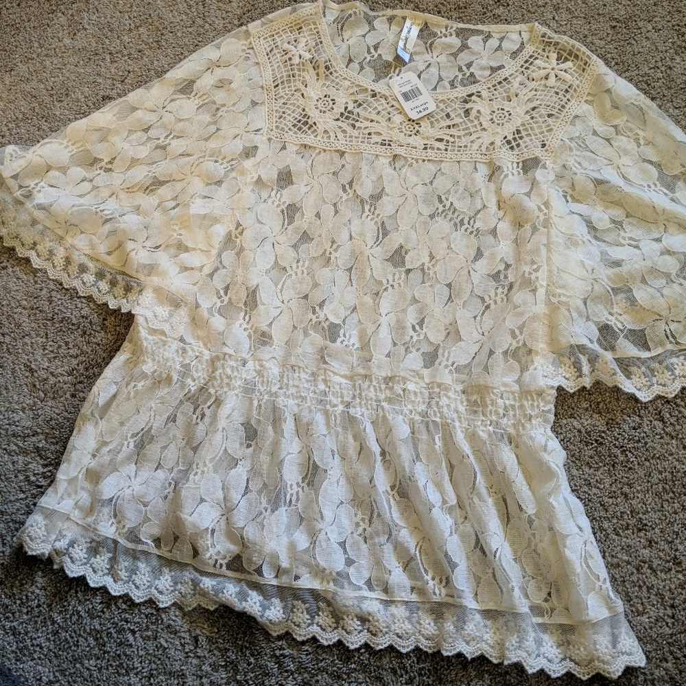 Women's Cream Colored Lace Tunic Top Sz 3XL NEW